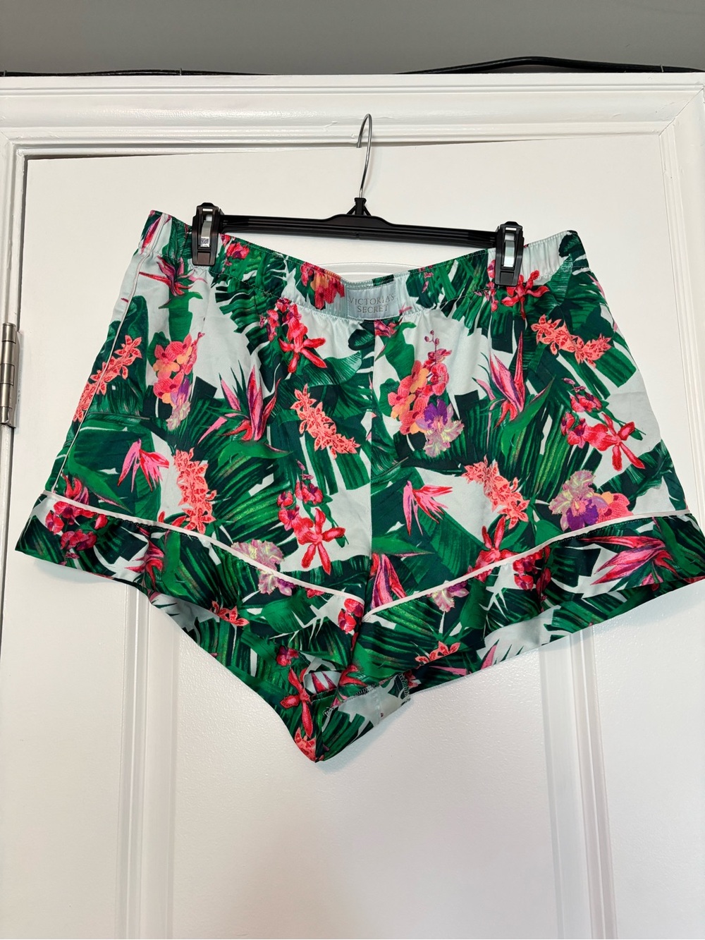 Victoria's Secret Tropical Floral Green & Pink Sleep Shorts XL 100% polyester